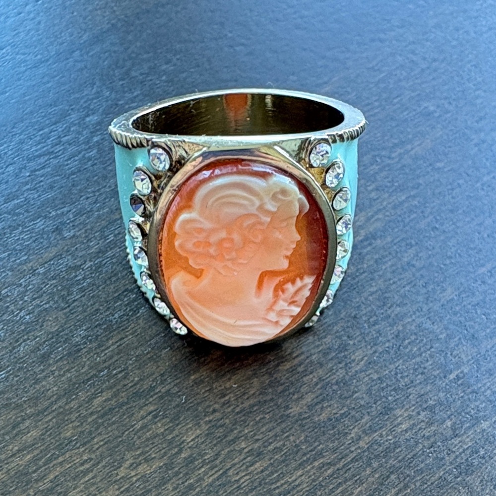 Amedeo Shell Cameo & Enamel w/ White Topaz Ring